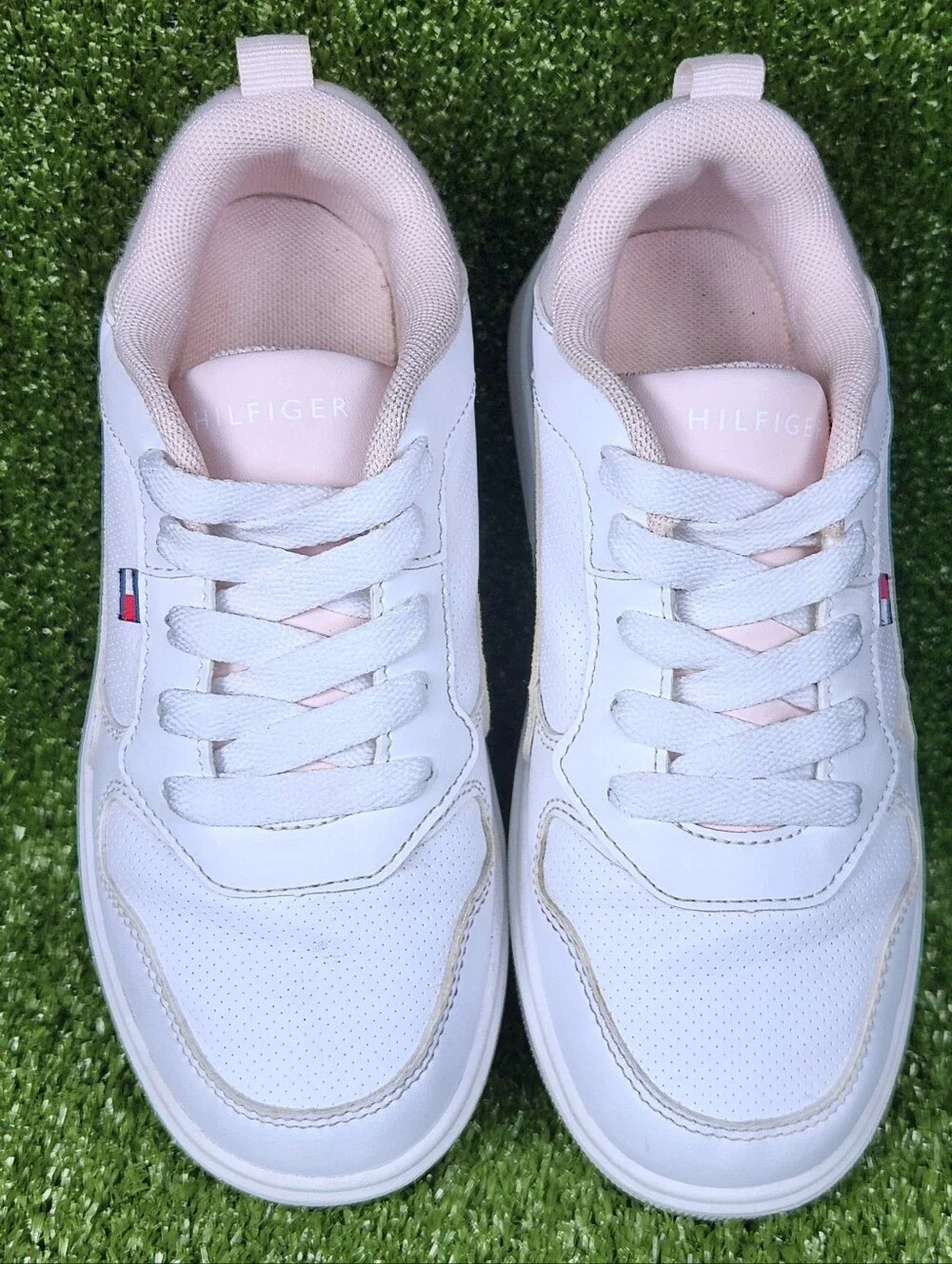 Tommy Hilfiger Girls Classic Court Low White Light Pink Shoes Sneakers Size 3